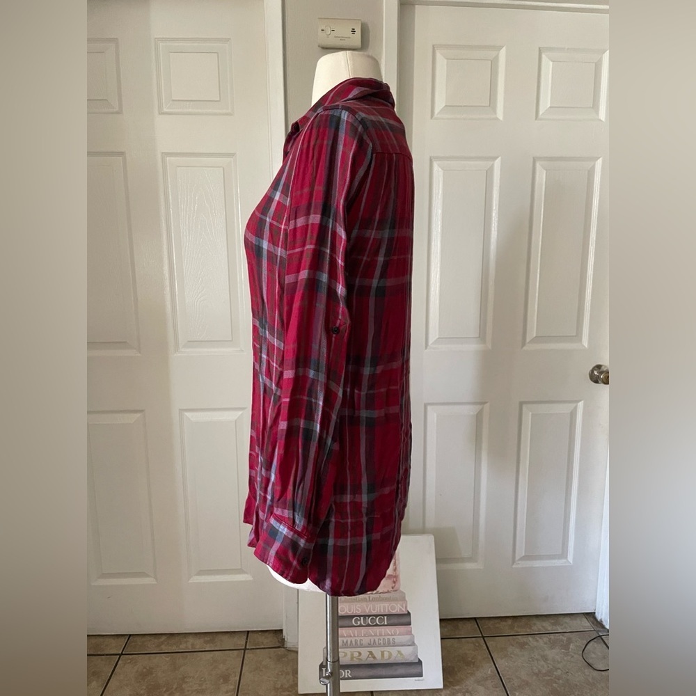 Lauren Ralph Lauren Red Olive Plaid Button Front Long Sleeve Shirt Size XS - Picture 4 of 7